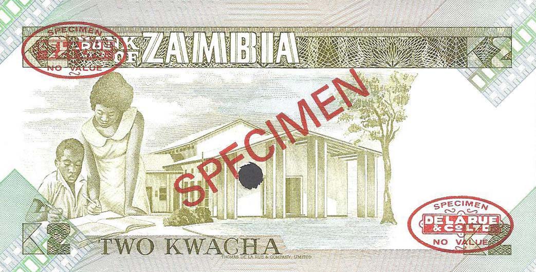 Back of Zambia p24s: 2 Kwacha from 1980
