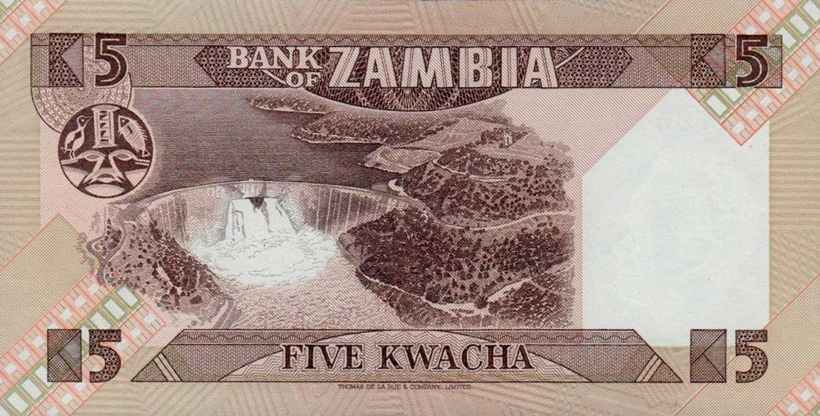Back of Zambia p25a: 5 Kwacha from 1980