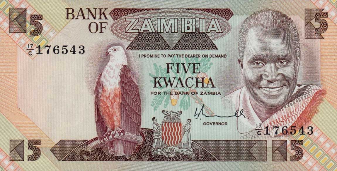 Front of Zambia p25a: 5 Kwacha from 1980
