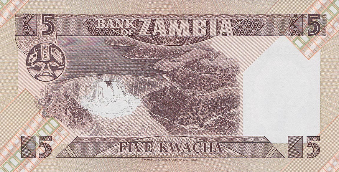 Back of Zambia p25c: 5 Kwacha from 1980