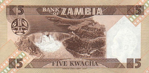 Back of Zambia p25d: 5 Kwacha from 1980