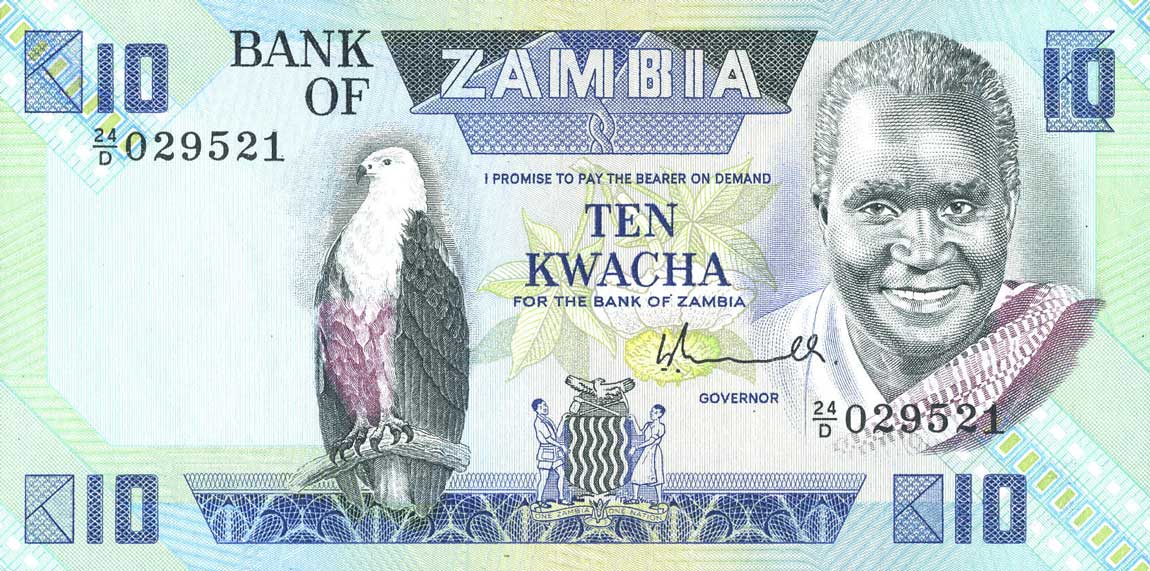 Front of Zambia p26a: 10 Kwacha from 1980
