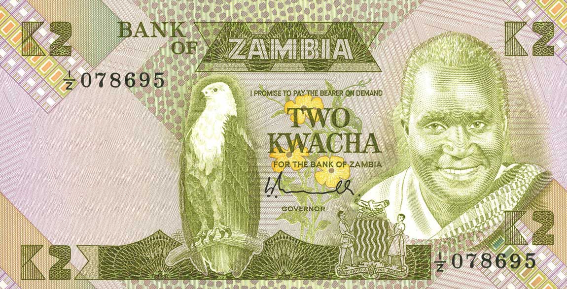 Front of Zambia p27a: 20 Kwacha from 1980