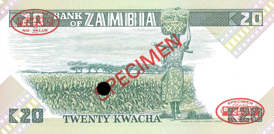 Back of Zambia p27s: 20 Kwacha from 1980