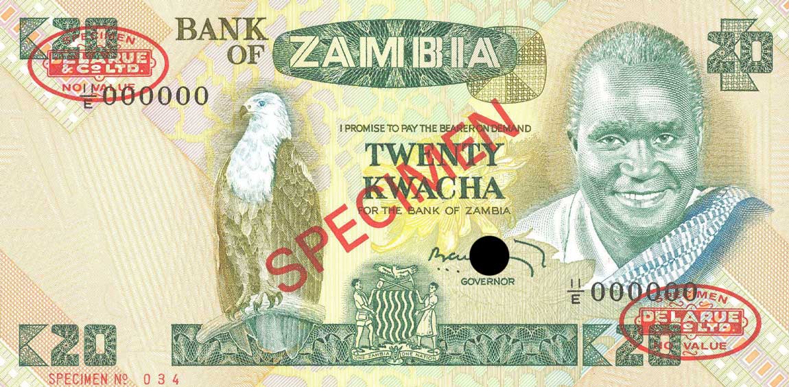 Front of Zambia p27s: 20 Kwacha from 1980