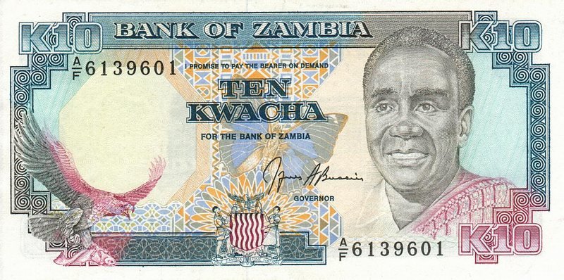 Front of Zambia p31b: 10 Kwacha from 1989