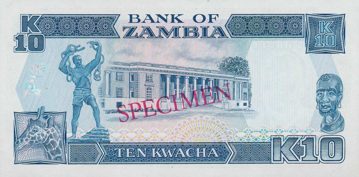 Back of Zambia p31s: 10 Kwacha from 1989