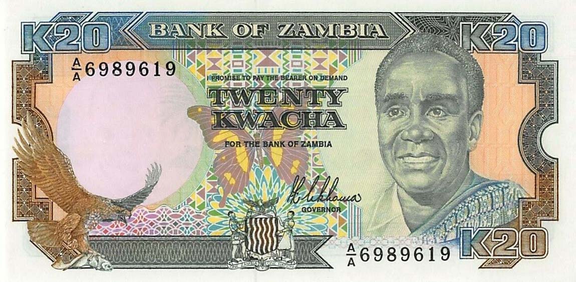 Front of Zambia p32a: 20 Kwacha from 1989