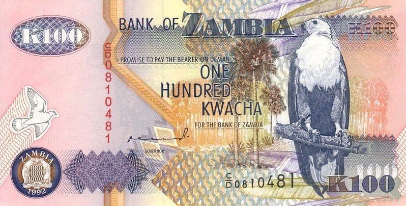 Front of Zambia p38a: 100 Kwacha from 1992