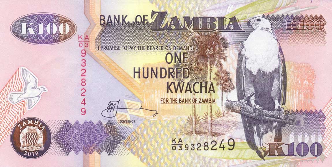 Front of Zambia p38i: 100 Kwacha from 2010