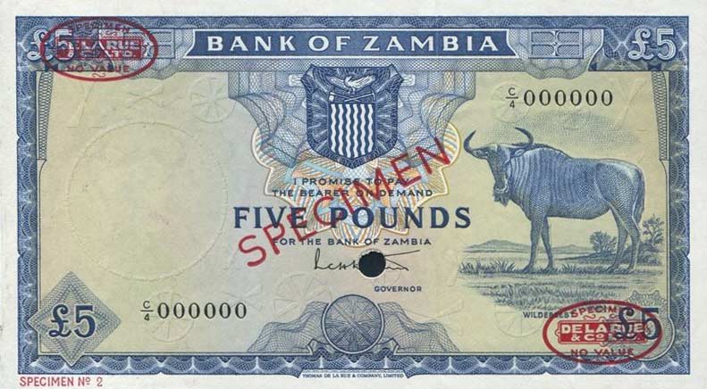 Front of Zambia p3s: 5 Pounds from 1964