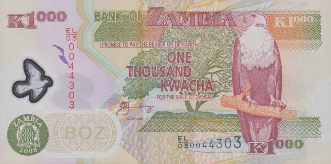 Front of Zambia p44f: 1000 Kwacha from 2008