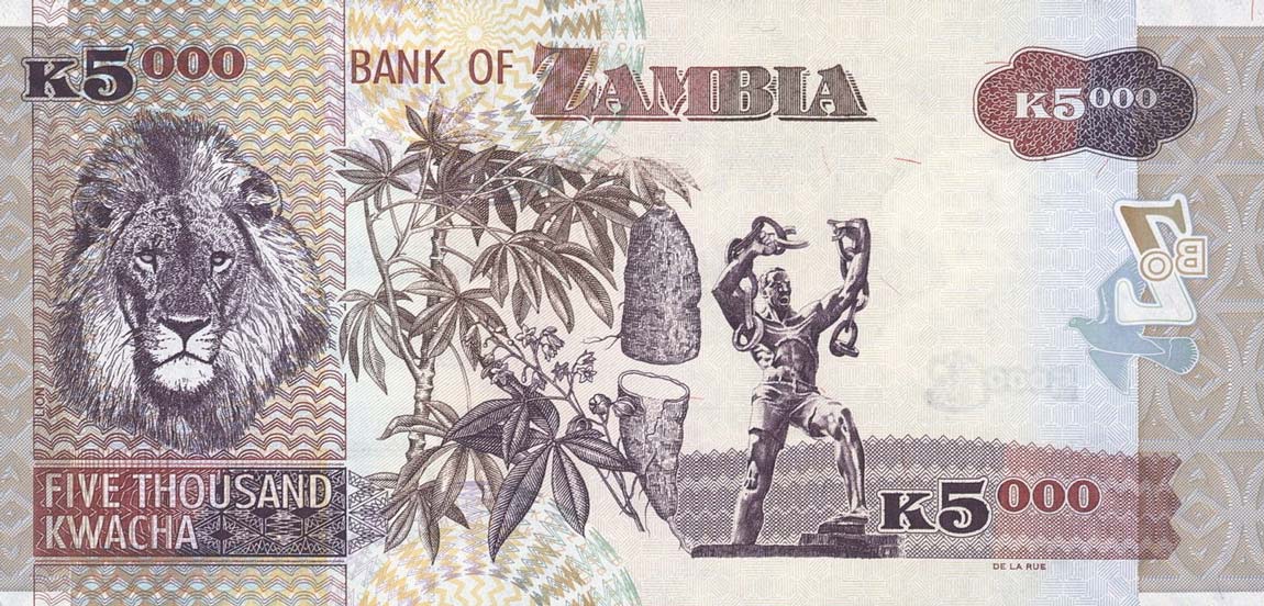 Back of Zambia p45d: 5000 Kwacha from 2008