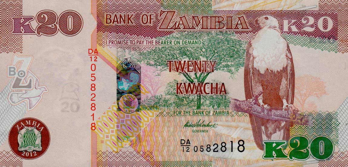 Front of Zambia p52a: 20 Kwacha from 2012