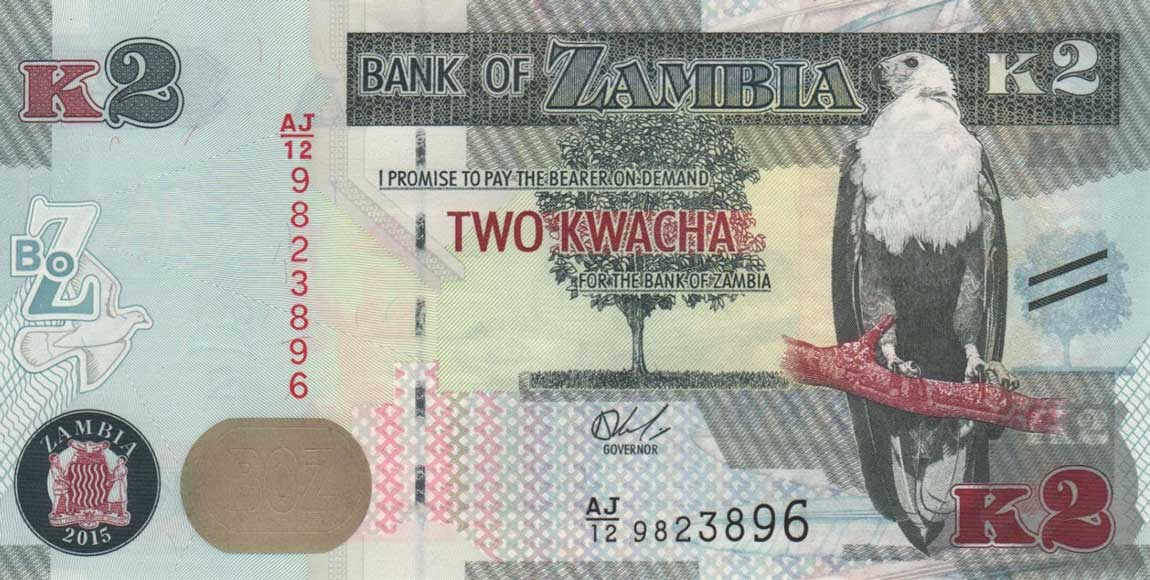 Front of Zambia p56a: 2 Kwacha from 2015
