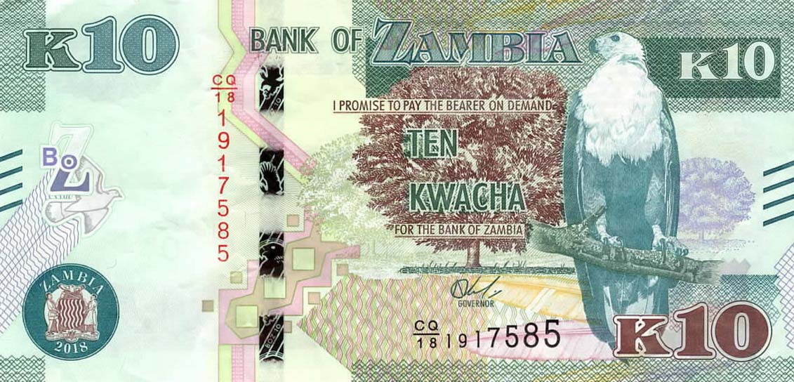 Front of Zambia p58b: 10 Kwacha from 2018