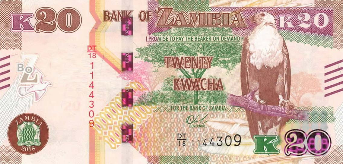 Front of Zambia p59b: 20 Kwacha from 2018