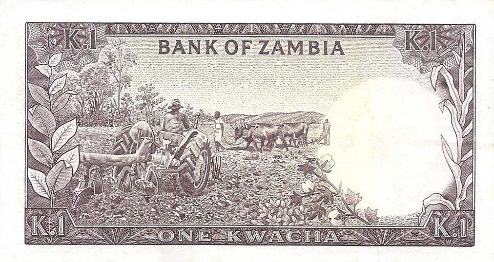 Back of Zambia p5a: 1 Kwacha from 1968