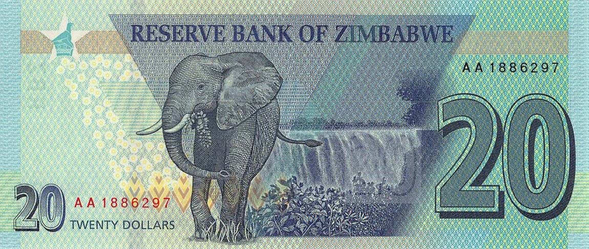 Back of Zimbabwe p104: 20 Dollars from 2020