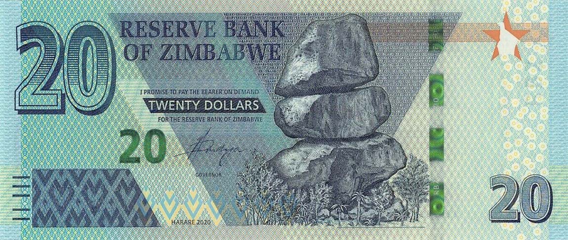 Front of Zimbabwe p104: 20 Dollars from 2020