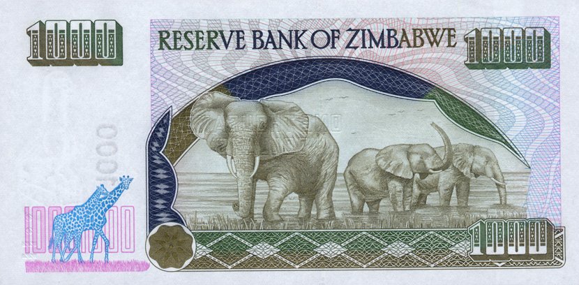 Back of Zimbabwe p12a: 1000 Dollars from 2003