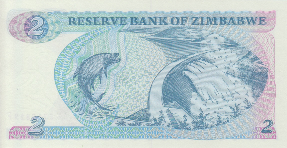 Back of Zimbabwe p1c: 2 Dollars from 1994