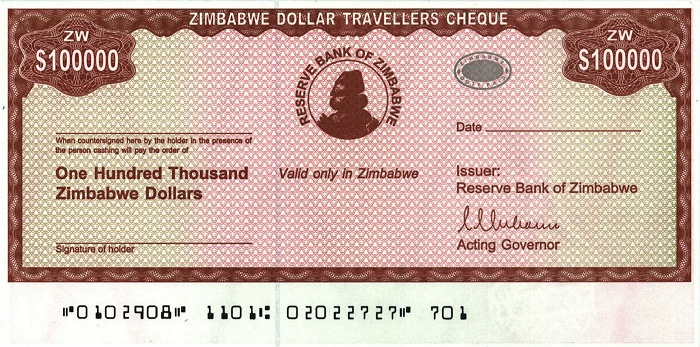 Front of Zimbabwe p20: 100000 Dollars from 2003