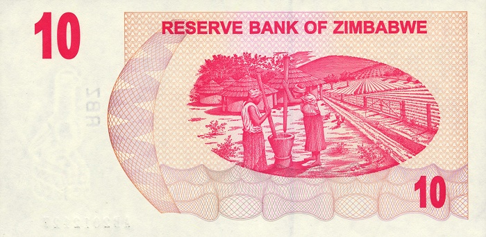 Back of Zimbabwe p39: 10 Dollars from 2006