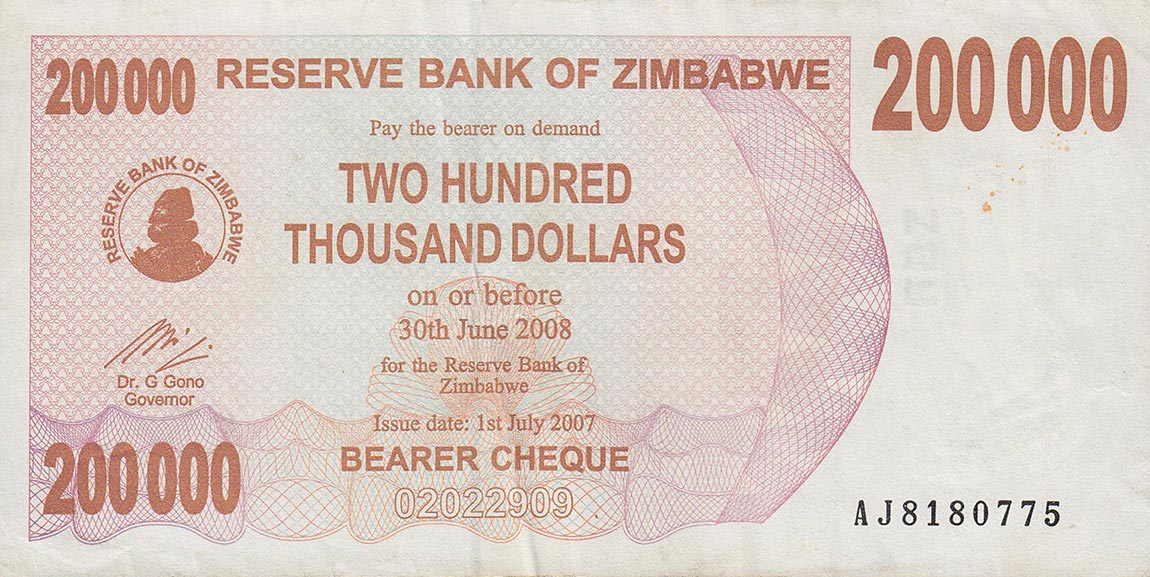 Front of Zimbabwe p49: 200000 Dollars from 2007