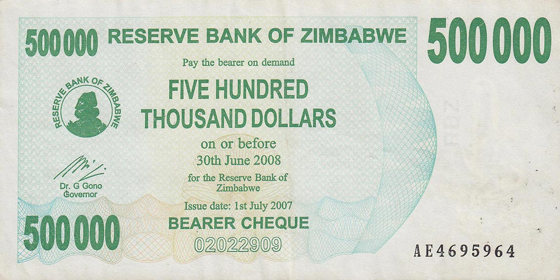 Front of Zimbabwe p51: 500000 Dollars from 2007