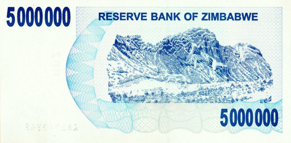 Back of Zimbabwe p54: 5000000 Dollars from 2008