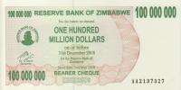 Gallery image for Zimbabwe p58: 100000000 Dollars