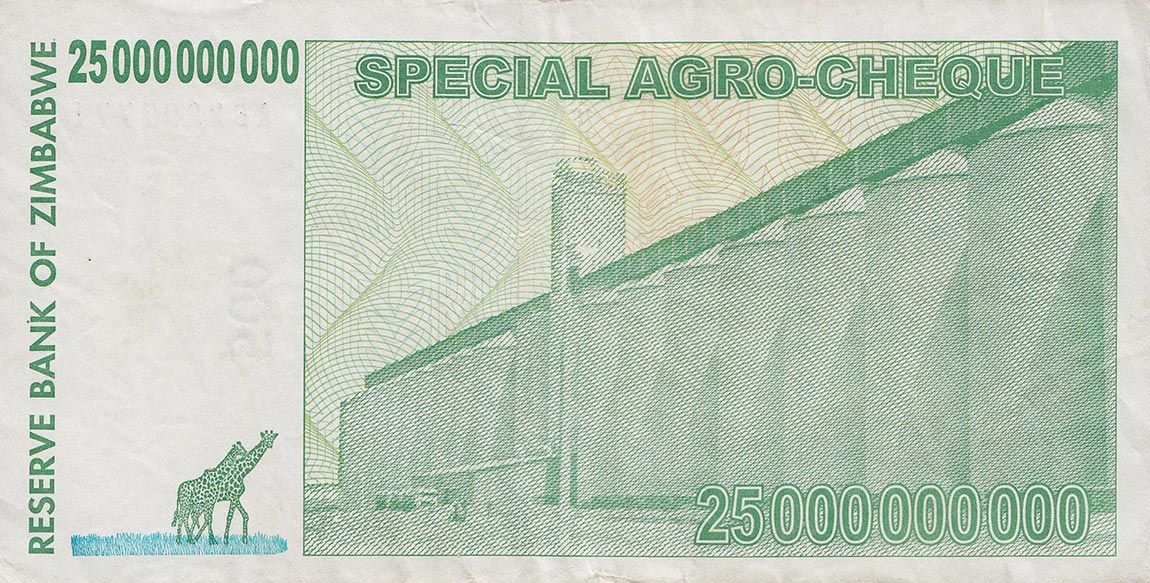 Back of Zimbabwe p62: 25000000000 Dollars from 2008