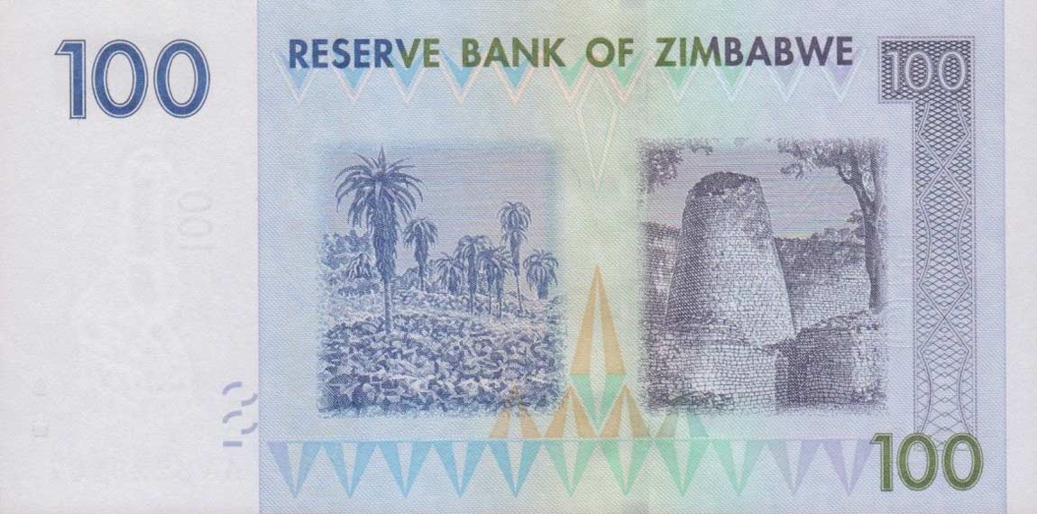 Back of Zimbabwe p69a: 100 Dollars from 2007