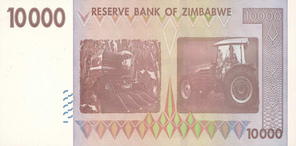 Back of Zimbabwe p72: 10000 Dollars from 2008
