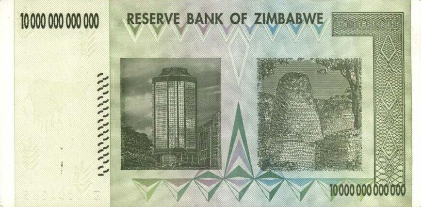 Back of Zimbabwe p88r: 10000000000000 Dollars from 2008