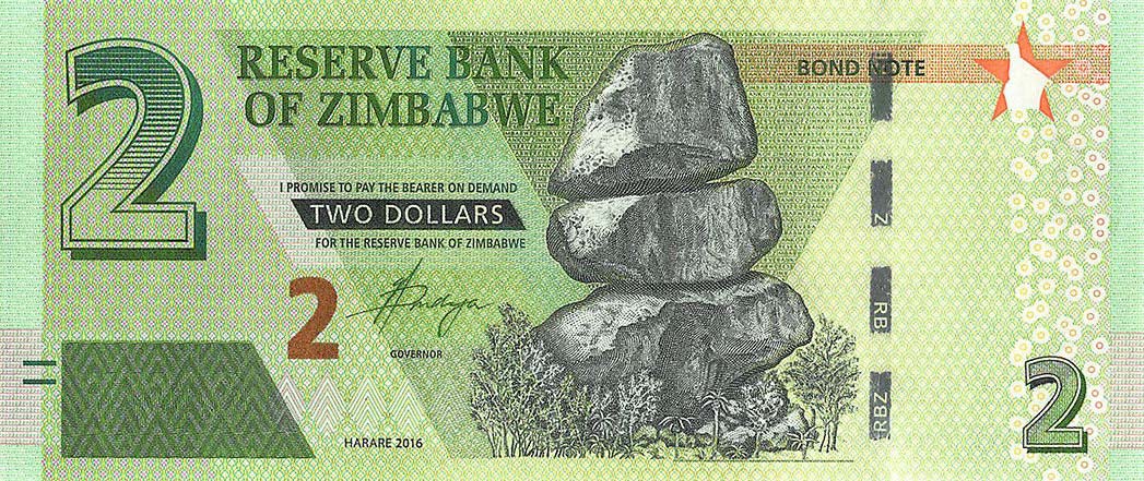 Front of Zimbabwe p99a: 2 Dollars from 2016
