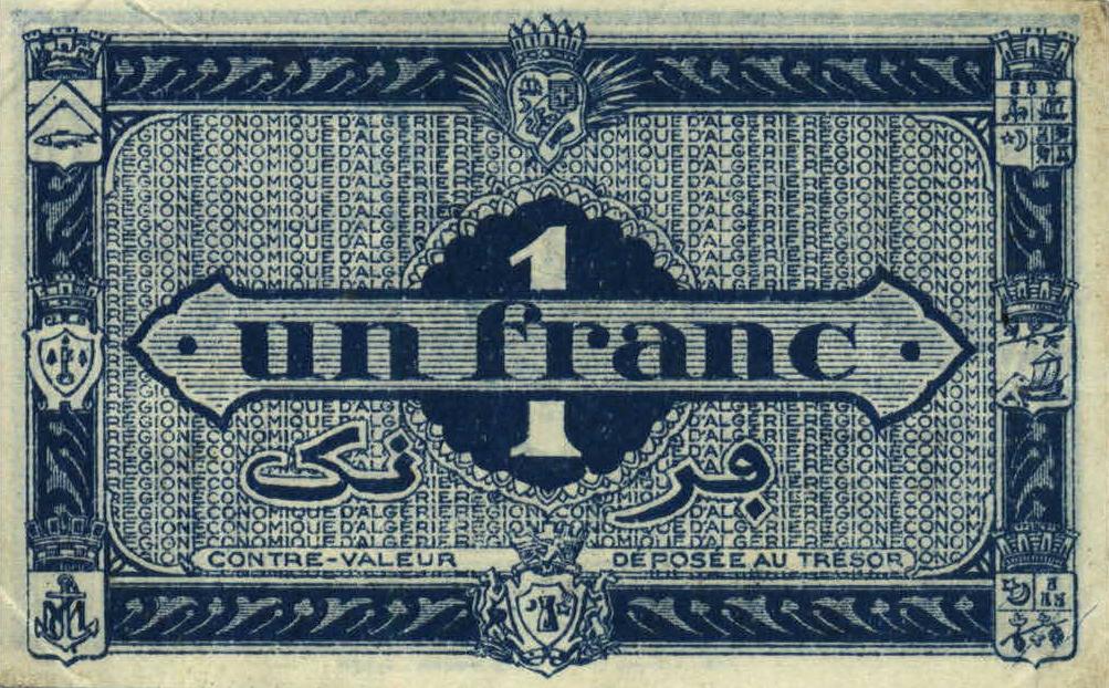 Back of Algeria p101: 1 Franc from 1944