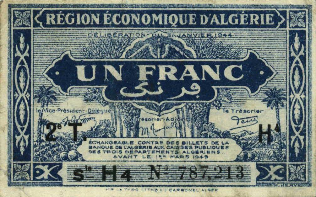 Front of Algeria p101: 1 Franc from 1944