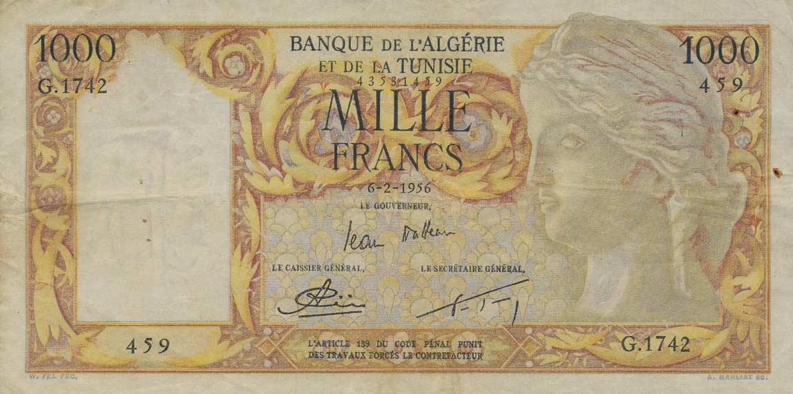 Front of Algeria p107b: 1000 Francs from 1953