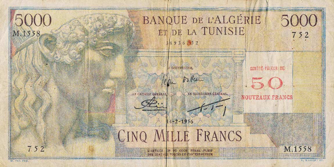 Front of Algeria p113: 5000 Francs from 1956