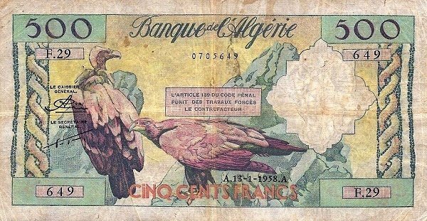 Front of Algeria p117A: 1000 Francs from 1956