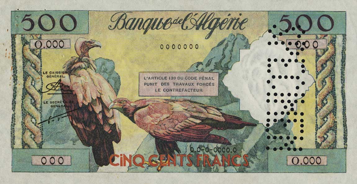 Front of Algeria p117s: 500 Francs from 1958