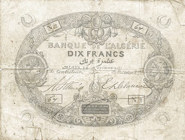 Front of Algeria p14: 10 Francs from 1871