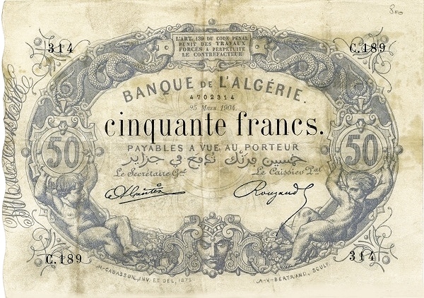 Front of Algeria p73: 50 Francs from 1903
