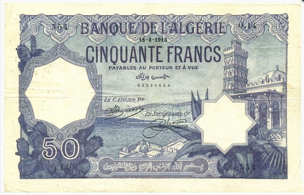 Front of Algeria p79a: 50 Francs from 1913
