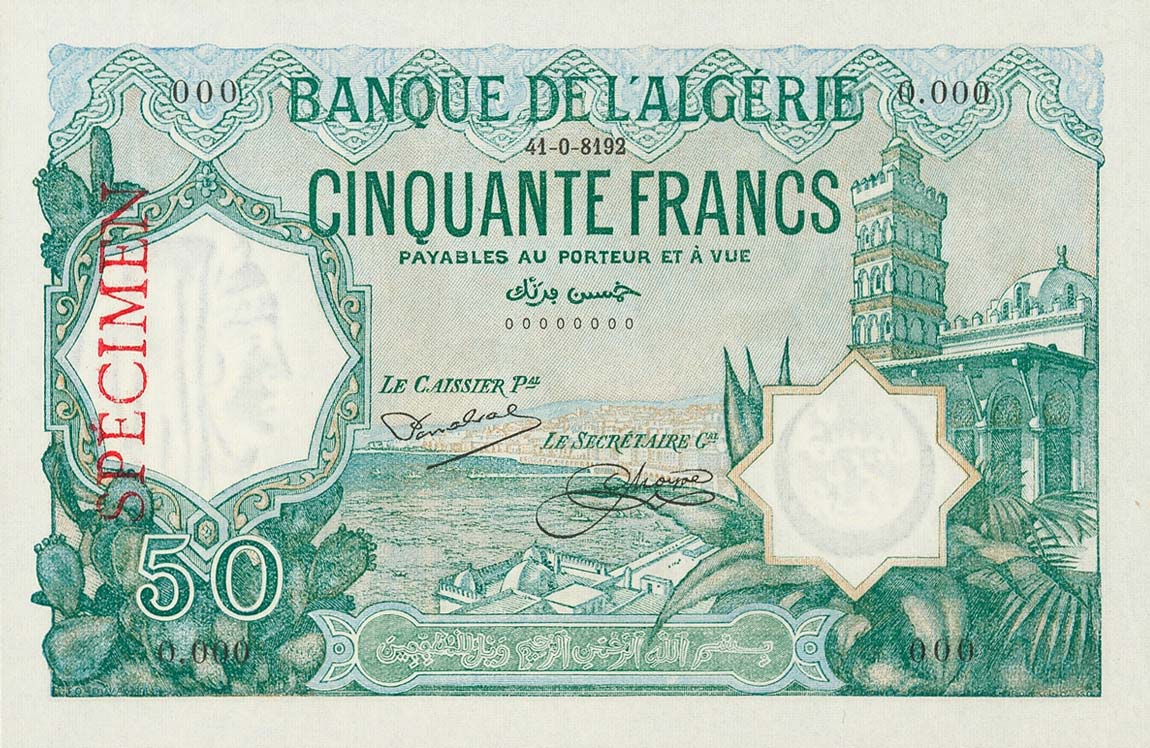 Front of Algeria p80s: 50 Francs from 1920