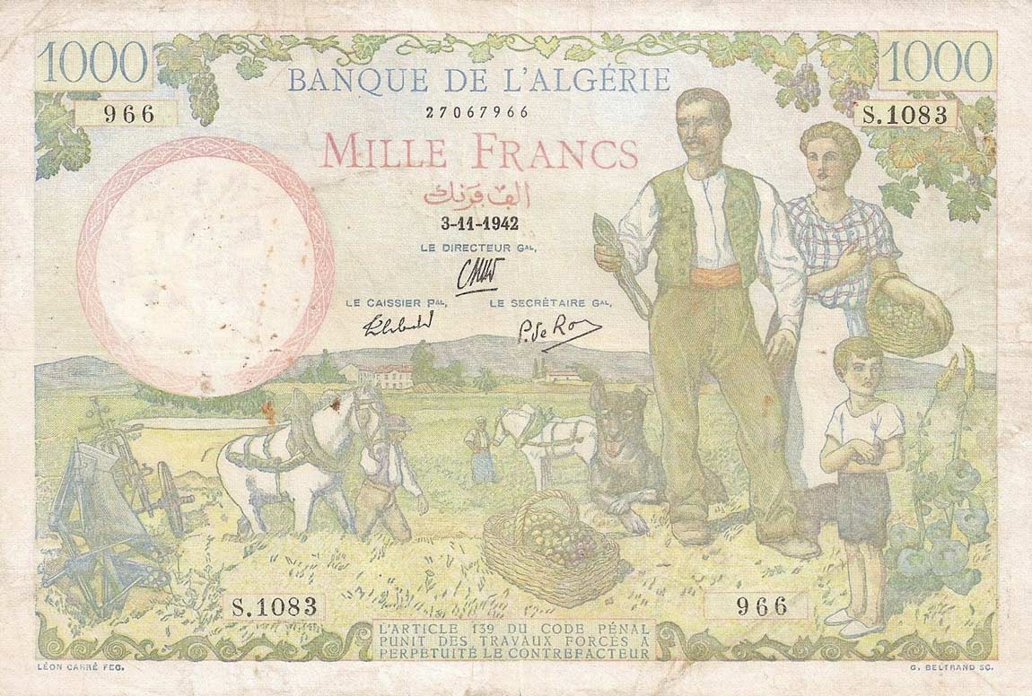 Front of Algeria p86: 1000 Francs from 1941