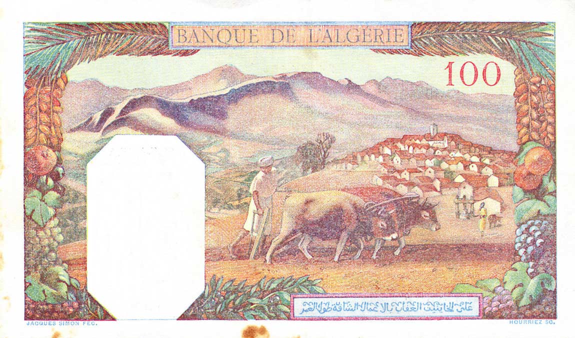 Back of Algeria p88a: 100 Francs from 1942