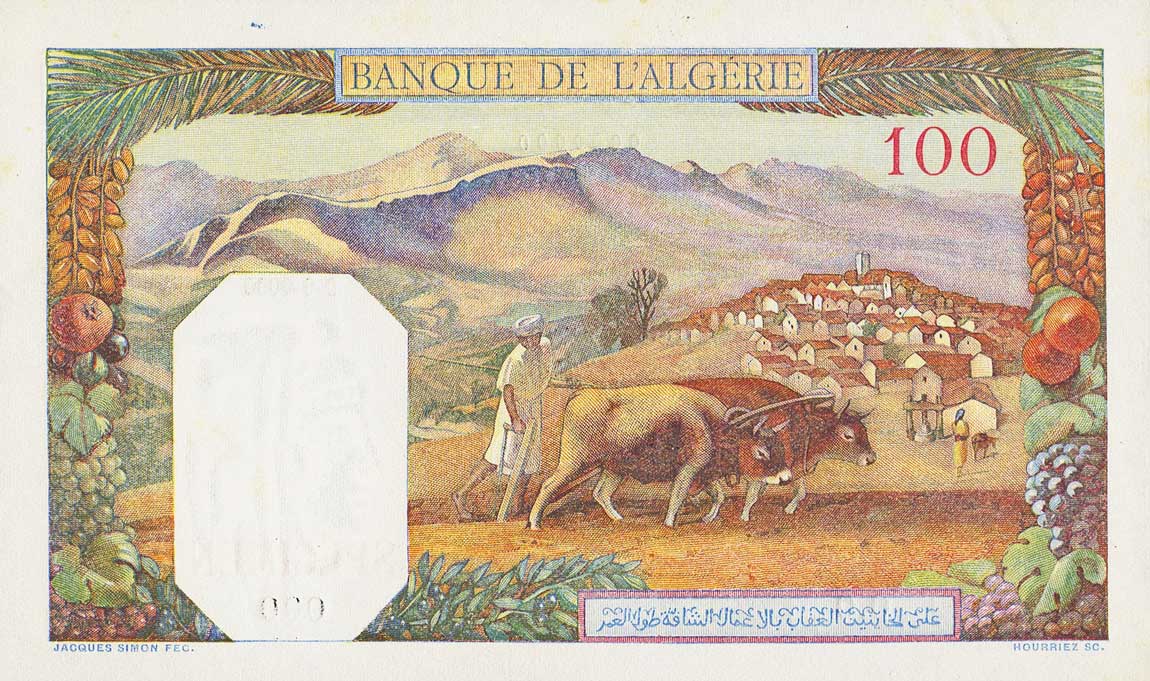 Back of Algeria p88s: 100 Francs from 1942